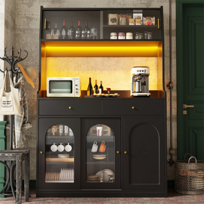 Abrihome Tall Black Display Cabinet With 3 DrawersAdjustable Shelves & Led LightingPe Rattan from B&Q
