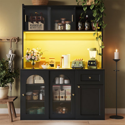 Abrihome Tall Display Cabinet With Adjustable Shelves & Led Lighting120X35X167CmIn White/black from B&Q