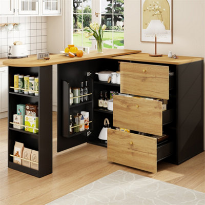 Abrihome 138-204 X 39 X 104 CmExtendable Bar Table With 360-Degree Rotating TopStorage & Wood Grain Finish from B&Q