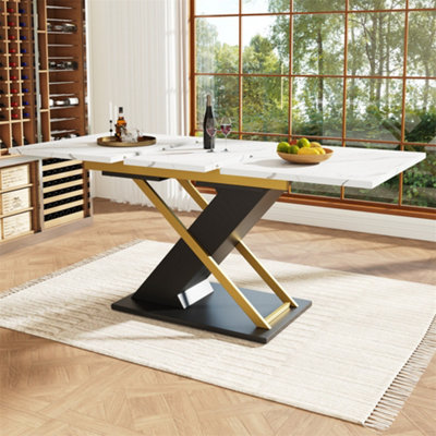 Abrihome Extendable Dining Table With Golden Cross Legs (120-160X80Cm) For Kitchen & Living Room from B&Q