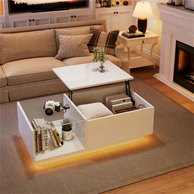 Abrihome White Lift-Top Coffee Table With Hidden Storage & Led Lighting100X50X33Cm from B&Q