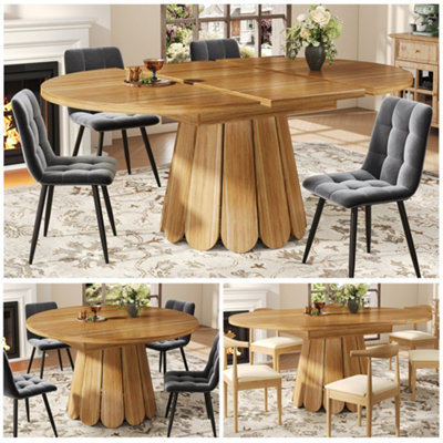 Abrihome Extending Round To Oval Wooden Dining TableAdapts From Round To Oval For 6 People118-158CmWood from B&Q