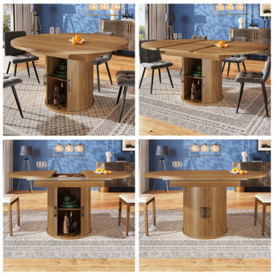 Abrihome Extendable Round Dining Table In Walnut/blackAdapts From Round To Oval For 6 People118-158 Cm from B&Q