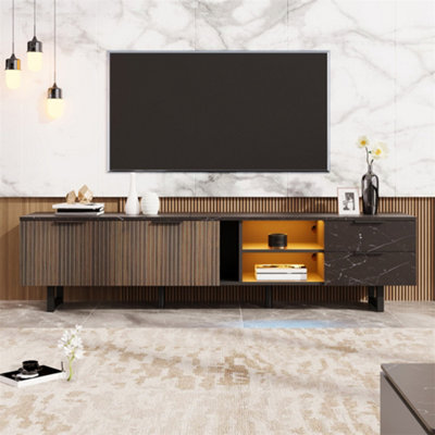 Abrihome Modern Tv Stand In Marble & Dark Wood2 Doors2 Drawers & Integrated Led from B&Q