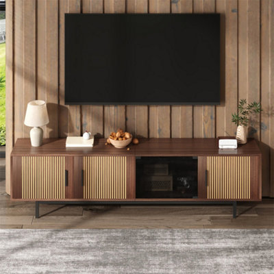 B&Q -  Tv CabinetLowboard With Carved TextureTv Furniture With Led Light Strip And Tempered Glass Door