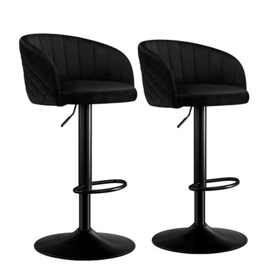 B&Q -  Bar Stools Set Of 2 With Backs And ArmsSwivel Adjustable 33.5"-44" Milk-Velvet Bar Chairs With FootrestBlack