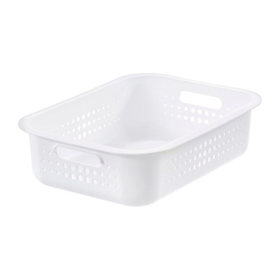 B&Q -  Nordic White Plastic Stackable Storage Basket (H)10Cm (W)28Cm (D)37Cm