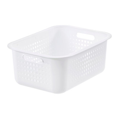 B&Q -  Nordic White Plastic Stackable Storage Basket (H)15Cm (W)28Cm (D)37Cm