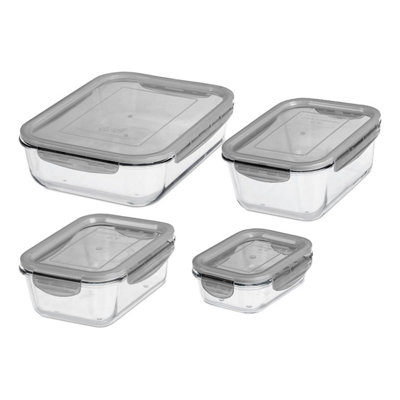 B&Q -  Glass Food Container 0.25 L0.75 L1.6 L & 2.7 L With Airtight Lid