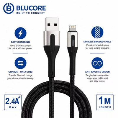 Blucore Braided Lightning Cable Data Sync And Charge 1M