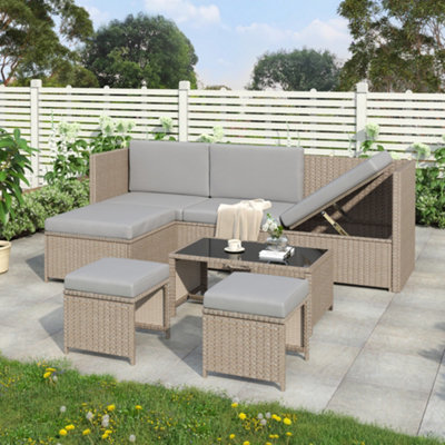 Abrihome 4-6 Seater Garden Lounge SetGarden Furniture SetRatten SofaSeating GroupPatio Furniture,khaki from B&Q