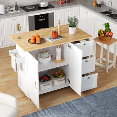 Abrihome Freestanding Rolling Kitchen Island On Wheels With Foldable Drop-Leaf Tabletop & Towel Rack Versatile Storage Trolley For Kitchen from B&Q