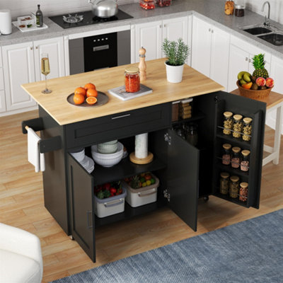 Abrihome Rolling Kitchen Island On WheelsFoldable Storage Trolley With Spice Rack & Towel HolderMultifunctional Cart For Kitchen from B&Q