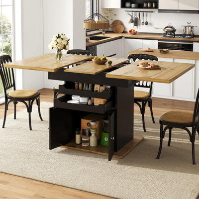 Abrihome Extendable Dining Table 110-140Cm Folding Kitchen Table With 2 Drawers & Storage Cabinet Space-Saving Design For 4-6 People from B&Q