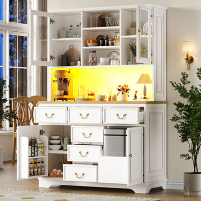 Abrihome Tall Kitchen Cabinet With Usb Ports And SocketsSideboard With Led Light StripStorage Cabinet With Snack Shelf DoorsWhite from B&Q