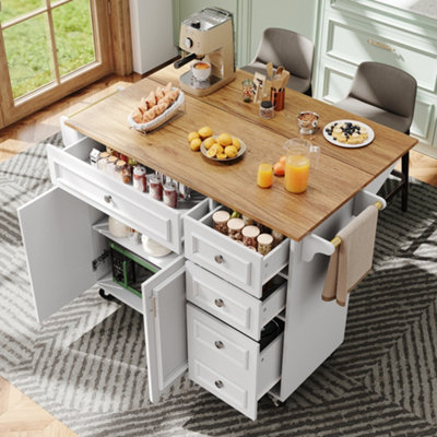 Abrihome White Multifunctional Kitchen Island Cabinet With Removable Serving TrolleyVintage Buffet Sideboard With Storage Space from B&Q