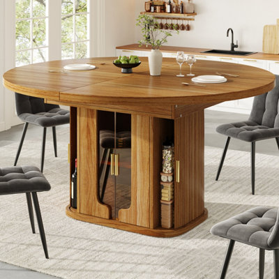 Abrihome Extendable Round To Oval Dining Table 118-158 Cm Convertible Kitchen Table  Seats 4-6  Walnut Finish With Glass Door Sideboard from B&Q