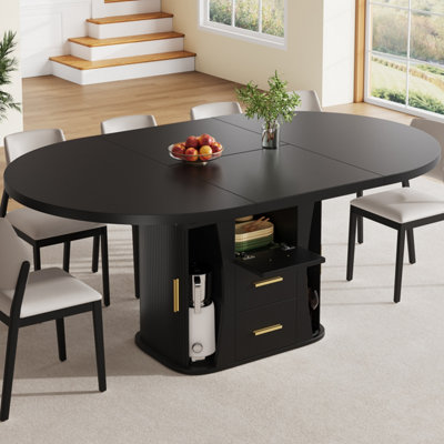 Abrihome Extendable Round Kitchen Table 118-158Cm Black3-Tier StorageSeats 6Dining Room from B&Q