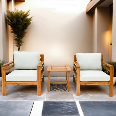 Abrihome Solid Wood Outdoor Armchair Set With Side Table3 Piece Garden Lounge With CushionsTeak Finish from B&Q