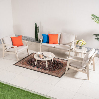 Abrihome 6 Piece Wood Garden Sofa Set3 Seater & 2 ArmchairsNordic Outdoor Furniture With Cushions from B&Q