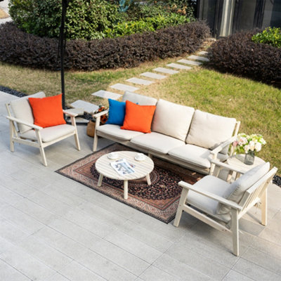 Abrihome 6 Piece Wood Garden Sofa Set2 Seater & 2 ArmchairsCompact Outdoor Lounge With Tables from B&Q