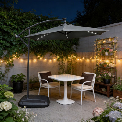 Abrihome 2.35M Hanging Cantilever Garden Parasol With Led LightsGarden Umbrella For Outdoor Daytime ShadeGrey from B&Q