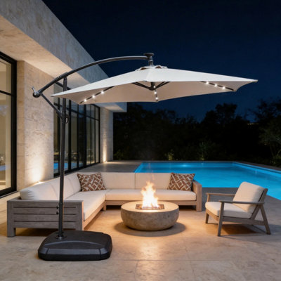 Abrihome 2.35M Hanging Cantilever Garden Parasol With Led LightsGarden Umbrella For Outdoor Daytime ShadeBeige from B&Q