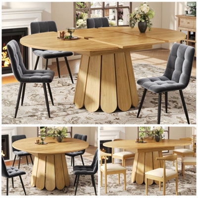 Abrihome Extending Round To Oval Dining Table 118Cm158Cm Solid Extendable Kitchen Table Seats 2-6 People Wood Finish For Living Room from B&Q