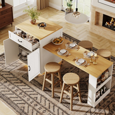 Abrihome Extendable Kitchen Island With Dining TableMultifunctional Storage Cabinet With DrawersDoorsWine Rack For Kitchen from B&Q