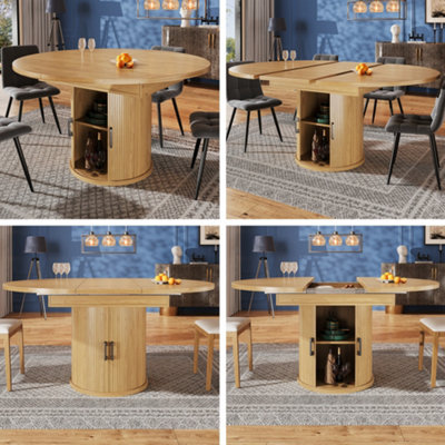 Abrihome Space-Saving Round To Oval Extendable Table118-158 CmKitchen & Dining Room Table For 6Natural from B&Q