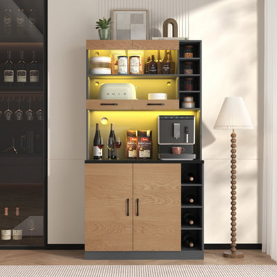 Abrihome Freestanding Tall Pantry Cabinet 100X47X187CmKitchen Cupboard With Led Lighting & Adjustable ShelvesLarge Microwave Space from B&Q