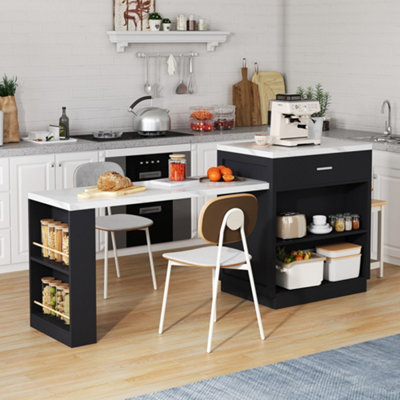 Abrihome Kitchen Island With Extendable Dining Table For 4-6 PeopleTwo-Tone Kitchen TableSocket2 Drawers2 Side Open Shelves from B&Q