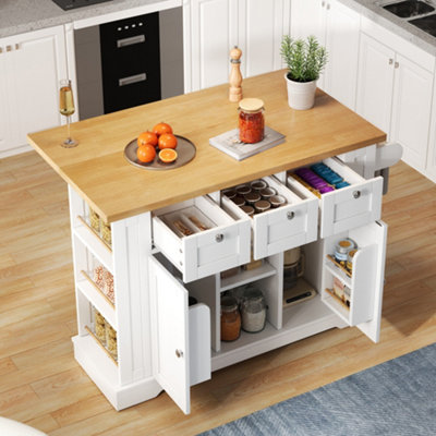 Abrihome Farmhouse 132Cm Rolling Kitchen Island With Foldable Countertop Drop-Leaf Serving Trolley With Storage Drawer For Small Spaces from B&Q