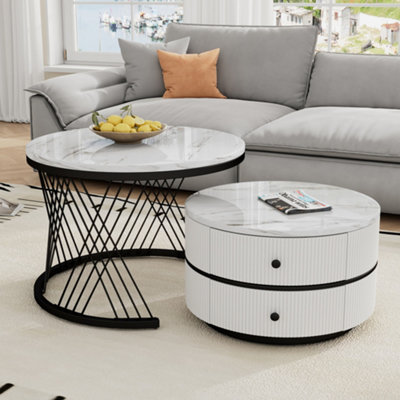 Abrihome High Gloss Round Nesting Coffee TableNesting Coffee Table Set Of 2 Center Table With Storage Drawers For Living Room from B&Q