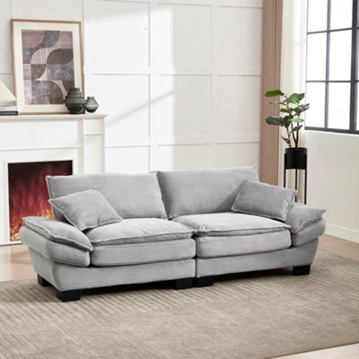 Abrihome Oversized 2 Seater Corduroy SofaDeep Seat Loveseat With PillowsModern Comfy Couch For Living RoomApartmentLight Gray from B&Q