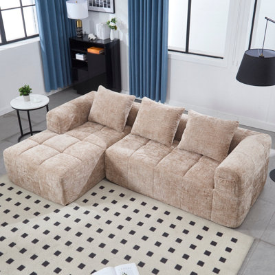 Abrihome Oversized Cloud Modular L-Shape SofaChenille Boucle Upholstered Sectional With Sleeper Function For Living RoomKhaki from B&Q