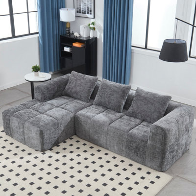 Abrihome Oversized Cloud Modular L-Shape SofaChenille Boucle Upholstered Sectional With Sleeper Function For Living RoomGrey from B&Q