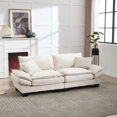Abrihome Corduroy 2 Seater SofaDeep Seat Small Couch With PillowsModern Upholstered Loveseat For Living RoomApartment,beige from B&Q