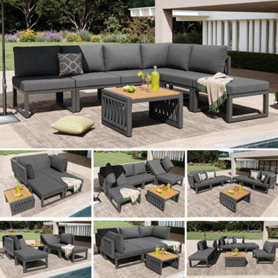 Abrihome: Garden Furniture Set with High-Quality Seat & Back Cushions, Garden Lounge Armchairs for 6 People, Adjustable Backrest Angle, Grey