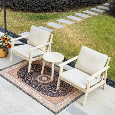 Abrihome Solid Wood 2-Seater Bistro Set2 Armchairs & Round Side Table With CushionsIdeal For PatioBalcony & Living Room from B&Q
