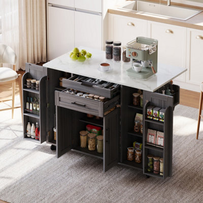 Abrihome Rolling Kitchen Island With Foldable TabletopAdjustable Shelves & 2 Drawers129X46(71)X91Cm from B&Q