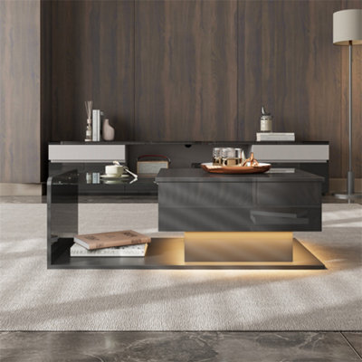 Abrihome Coffee TableHigh-Gloss BlackSide TableCoffee Table With Glass And Led EffectWith Glass Top from B&Q