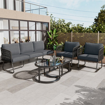 Abrihome Outdoor Patio & Backyard Furniture Garden Lounge SetThick Quality Space Saving Sofas With Glass Coffee TableGrey from B&Q
