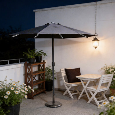 Abrihome Garden Umbrella With Led Lights & Double VentOutdoor Parasol With Crank HandleIdeal For PatioBeigeGrey from B&Q