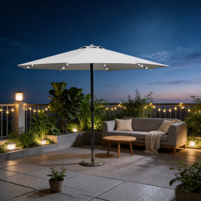 Abrihome Garden Umbrella With Led Lights & Double VentOutdoor Parasol With Crank HandleIdeal For PatioBeige from B&Q