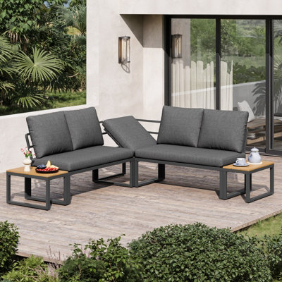 Abrihome 4-5 Seater Garden Set With Convertible Plastic Wood Tables & Adjustable Corner SofaFor GardenBalcony And TerraceLinenGrey from B&Q