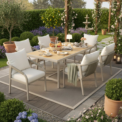 Abrihome Beige 6-Seater Garden Dining Set With Galvanised Iron FrameWoven Rope Chairs & Plastic Wood Table from B&Q