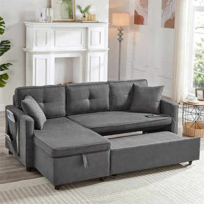 Abrihome L-Shaped Pull Out Sleep SofabedModern Reversible Sleeper Sectional Sofa3 In 1 Convertible Sofa Bed With Storage ChaiseGrey from B&Q