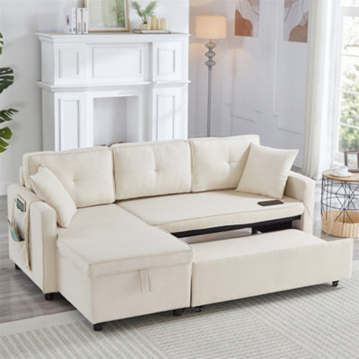 Abrihome L-Shaped Pull Out Sleep SofabedModern Reversible Sleeper Sectional Sofa3 In 1 Convertible Sofa Bed With Storage ChaiseBeige from B&Q