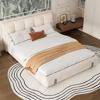 Abrihome Upholstered Double Bed4Ft6 (135X190Cm)Plush Headboard & Sturdy Mdf/plywood FrameFor Adults & TeensVelvetWhite from B&Q